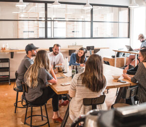 Group of people having a meeting in modern office