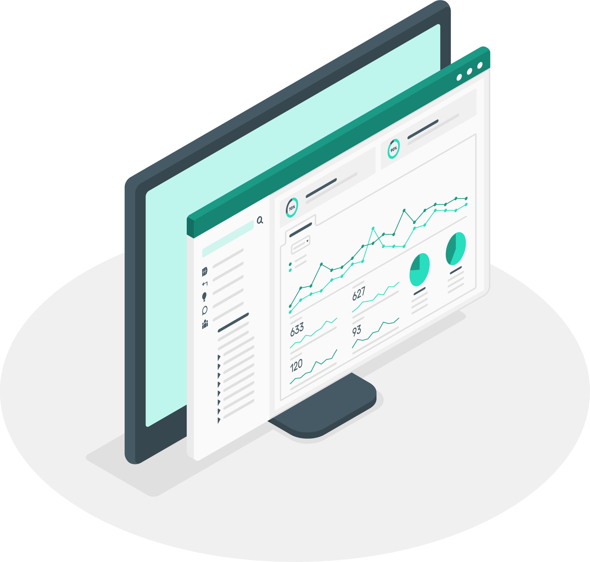 Isometric graphic of a data dashboard