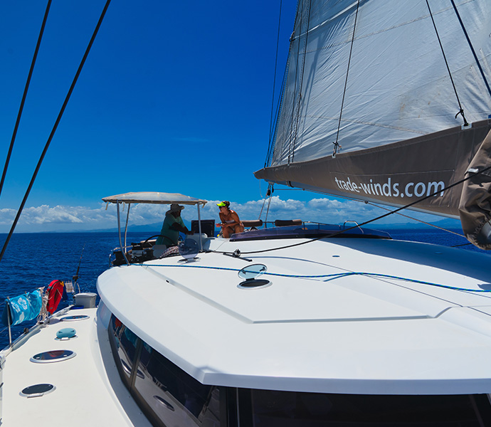 Image of a sail boat from onboard