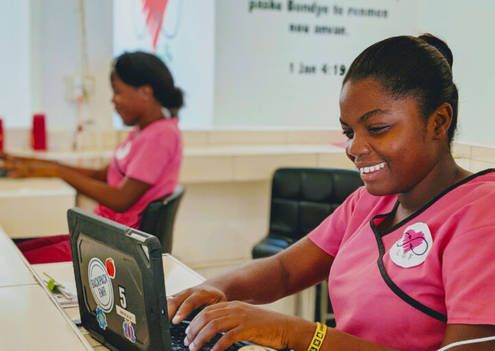 Two women working in a health care facility